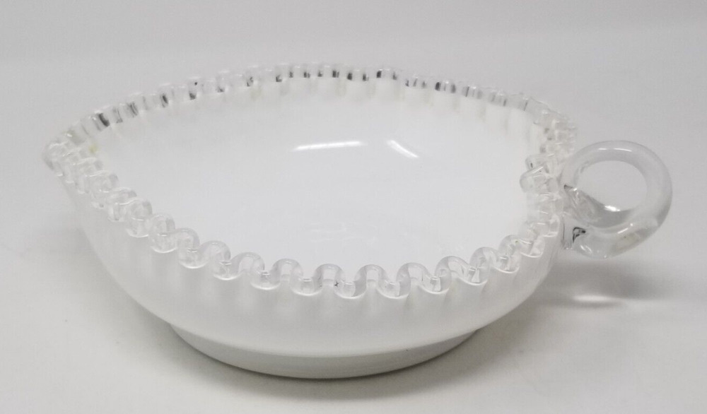 Vintage Fenton Silver Crest White Milk Glass Heart Shaped Nappy Dish